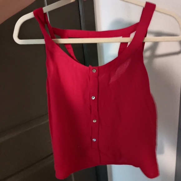 Red Button-Up Women's Top - Picture 2 of 5